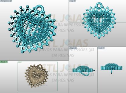 PINGENTE CORAÇÃO CRAVEJADO Arquivo para impressão 3D. Formato STL