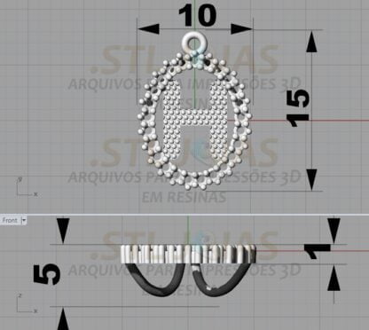 PINGENTE LETRA H Arquivo para impressão 3D. Formato STL