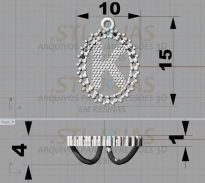 PINGENTE LETRA K Arquivo para impressão 3D. Formato STL