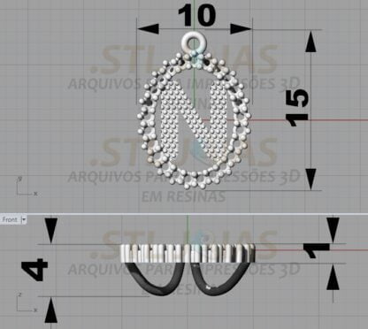 PINGENTE LETRA N Arquivo para impressão 3D. Formato STL