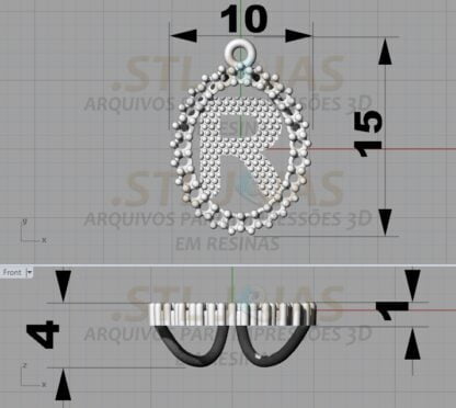 PINGENTE LETRA R Arquivo para impressão 3D. Formato STL