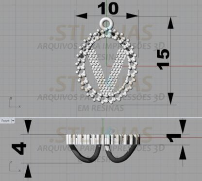 PINGENTE LETRA V Arquivo para impressão 3D. Formato STL