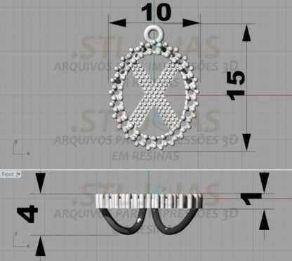 PINGENTE LETRA X Arquivo para impressão 3D. Formato STL