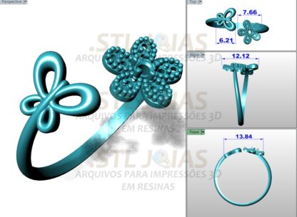 ANEL AJUSTÁVEL BORBOLETA FLOR Arquivo para impressão 3D Formato STL (3)