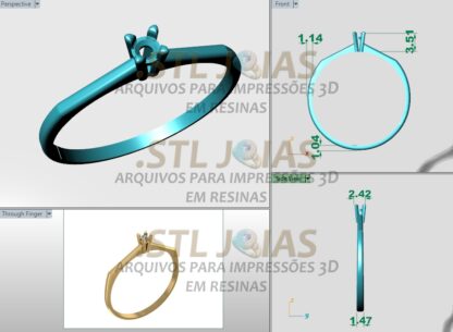 ANEL SOLITÁRIO CRAVEJADO Arquivo para impressão 3D. Formato STL - Image 3