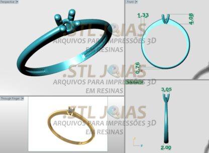 ANEL SOLITÁRIO CRAVEJADO Arquivo para impressão 3D. Formato STL - Image 3