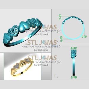 ANEL CORAÇÕES CRAVEJADOS