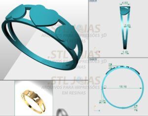 ANEL CORAÇÕES LISOS Arquivo para impressão 3D. Formato STL